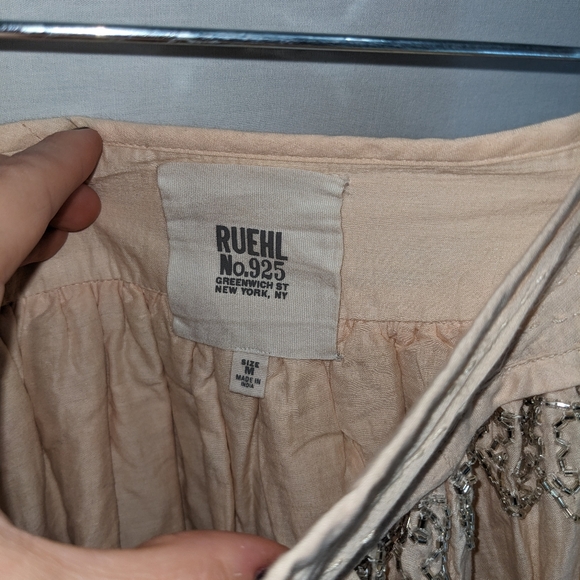 Ruehl No.925 100% Cotton Beaded Embellished Pale Pink Skirt Size Medium - Picture 6 of 11